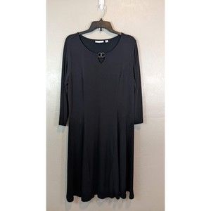 Susan Graver Womens Large Black Liquid Knit Dress with Enamel Detail A27492